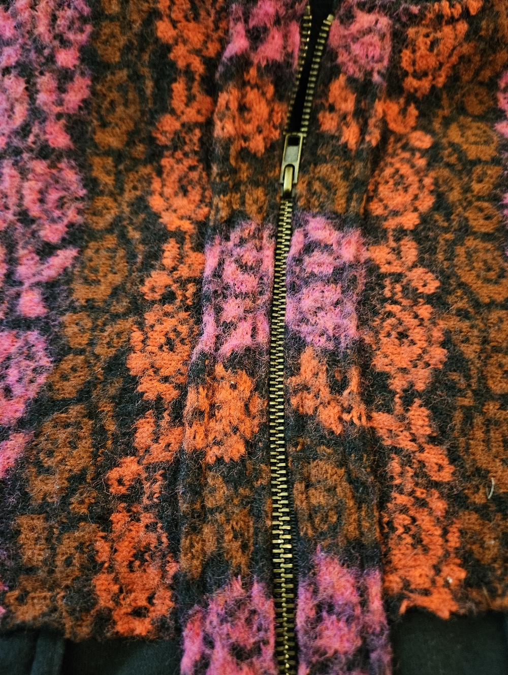 Free People Rockwell Sweater Hoodie Bomber Jacket Pink Black Floral Boho, M - Picture 11 of 15